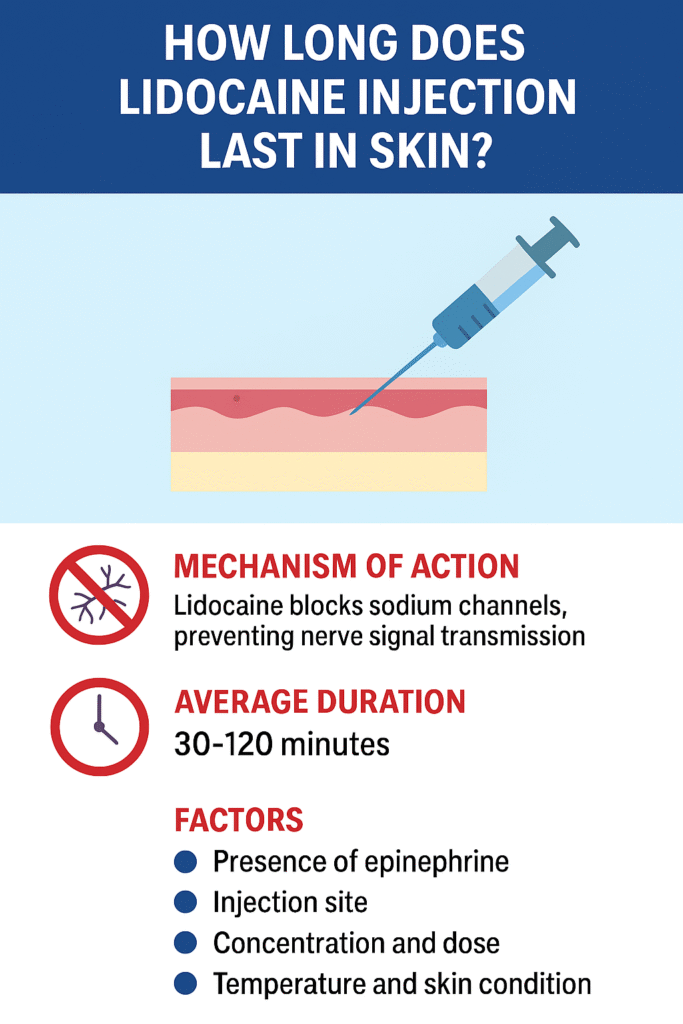 how long does lidocaine injection last in  skin